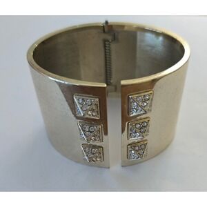 Vintage Y2K Victorias Secret Goldtone Pyramid Stud Rhinestone Wide Cuff Bracelet